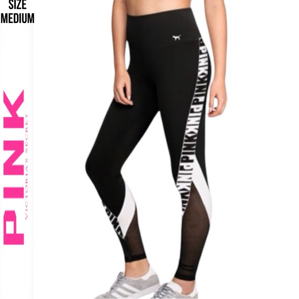 Pink Cotton High Waist Mesh Pock Logo Leggings